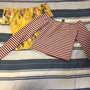 Yellow off the shoulder crop and long sleeve crop